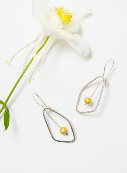 Delicate Leaf Earring with Yellow Pearl