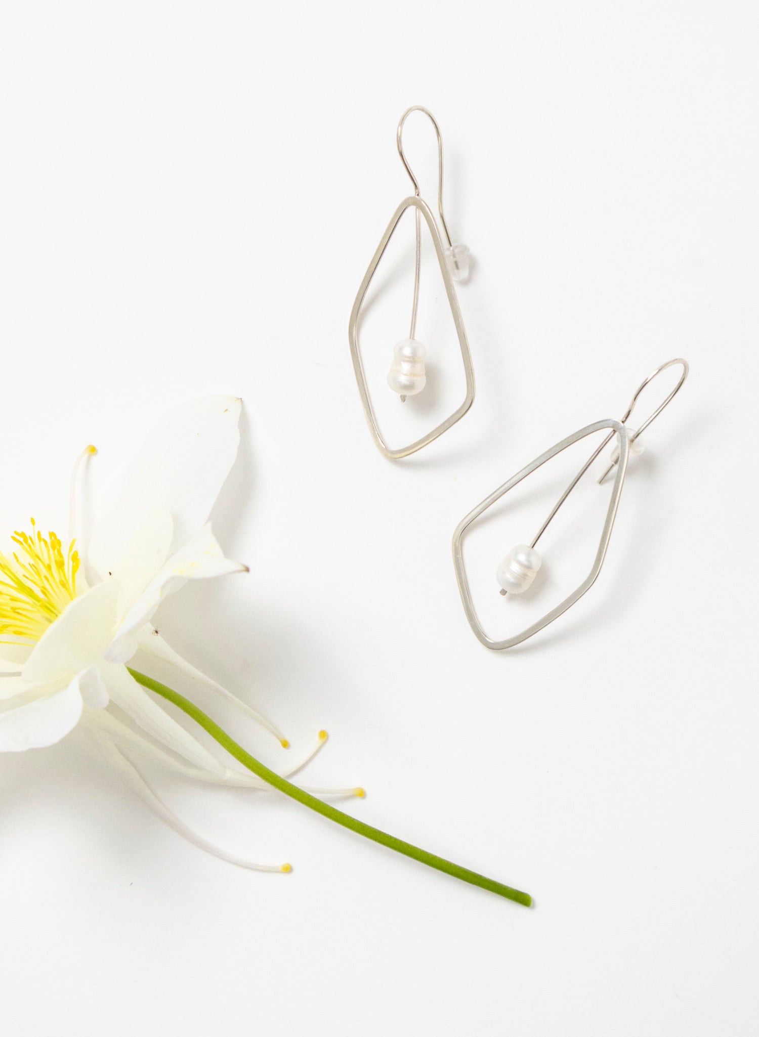 Delicate Leaf Earring with White Pearl