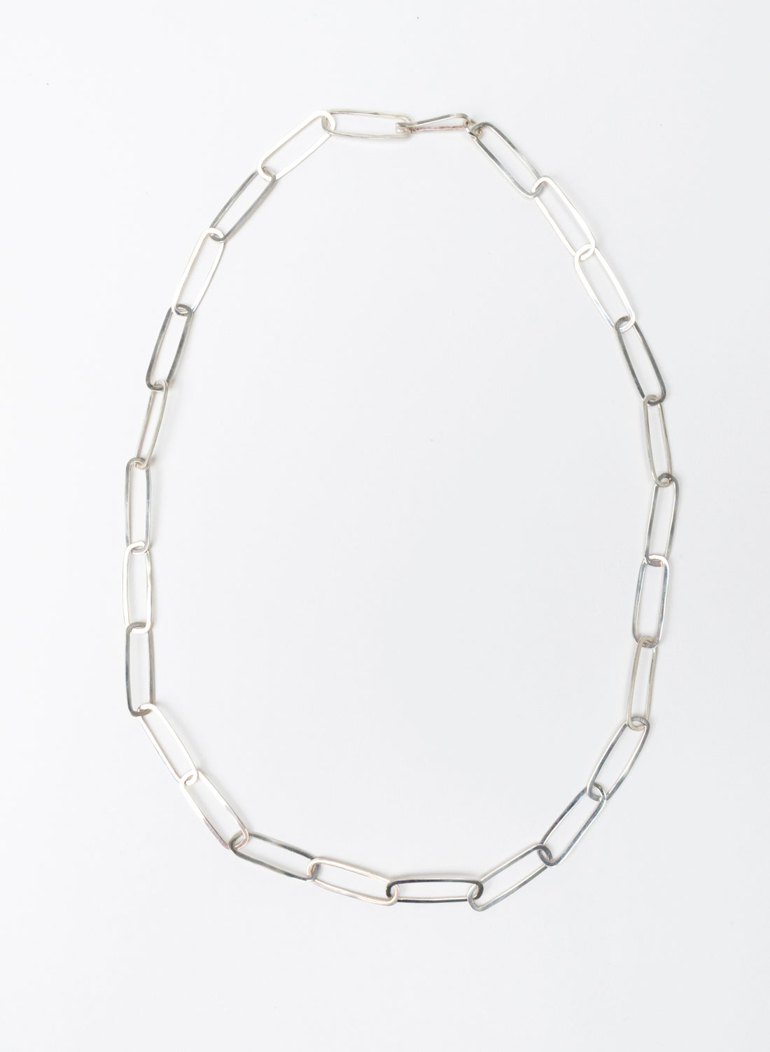 Sharp Oval Link Chain Silver Necklace