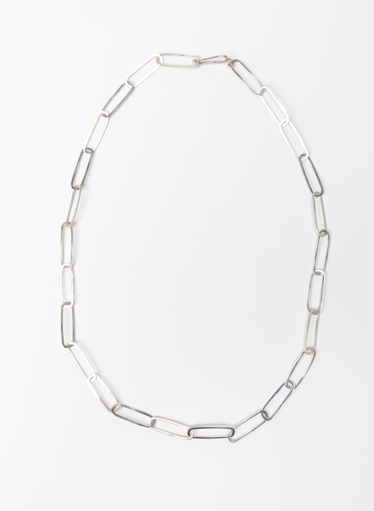 Sharp Oval Link Chain Silver Necklace