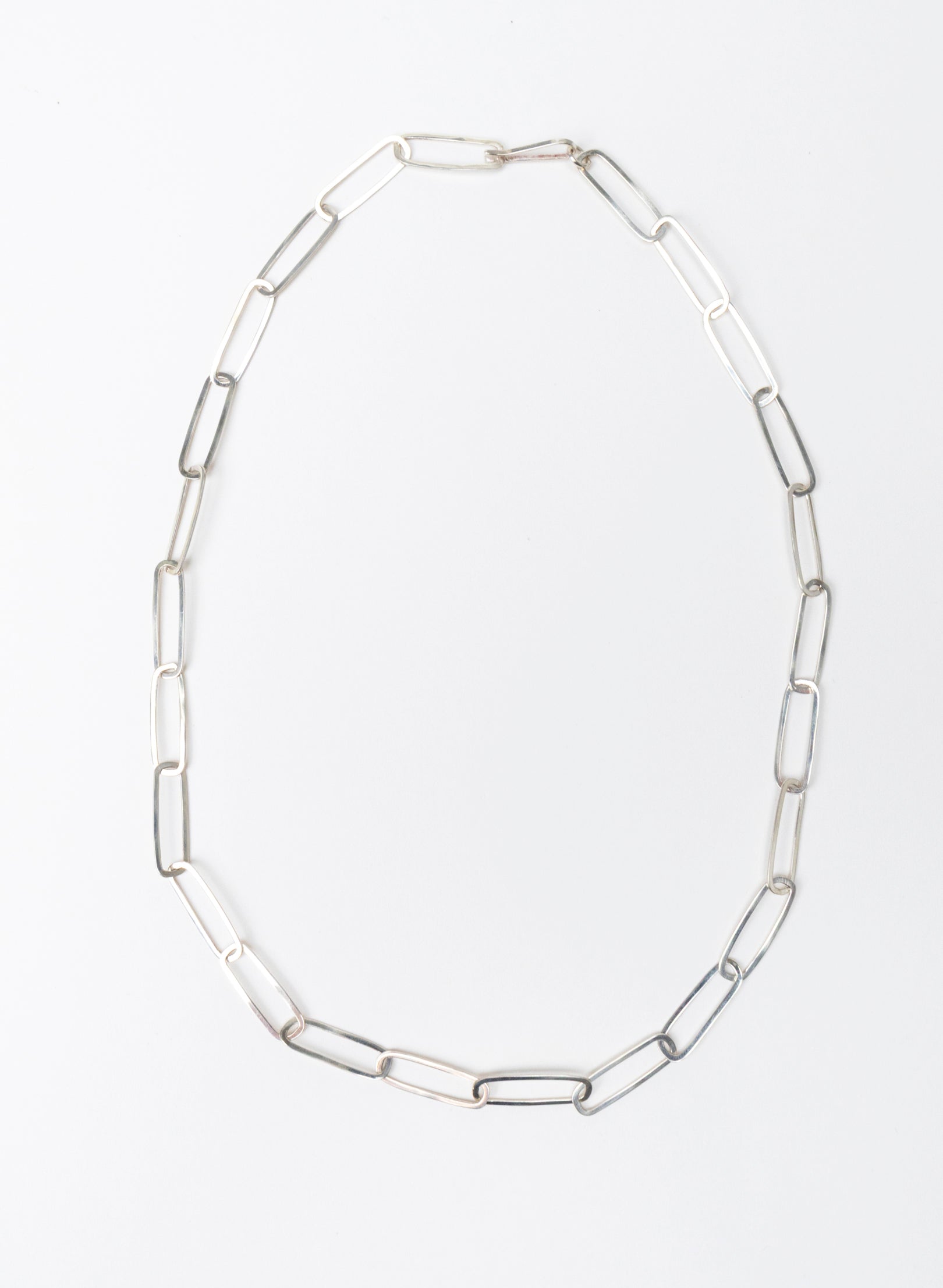 Sharp Oval Link Chain Silver Necklace