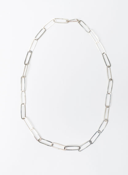 Sharp Oval Link Chain Silver Necklace