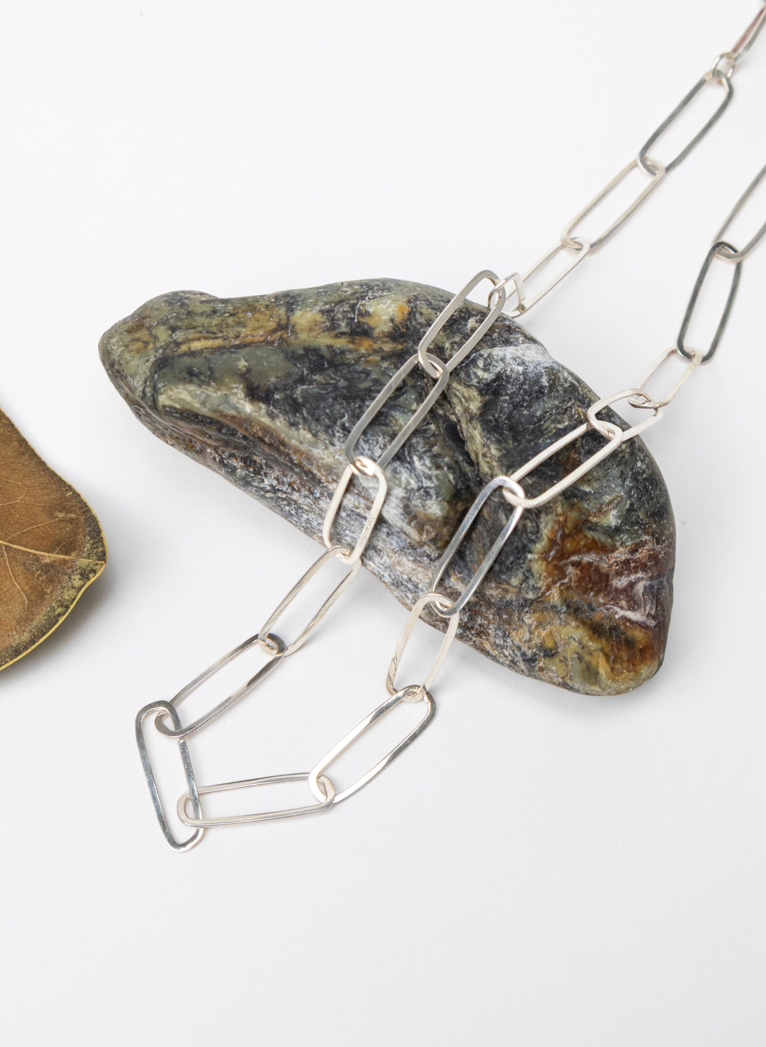 Sharp Oval Link Chain Silver Necklace