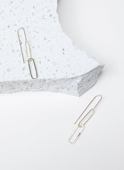 Sharp Oval Link Chain Silver Earrings