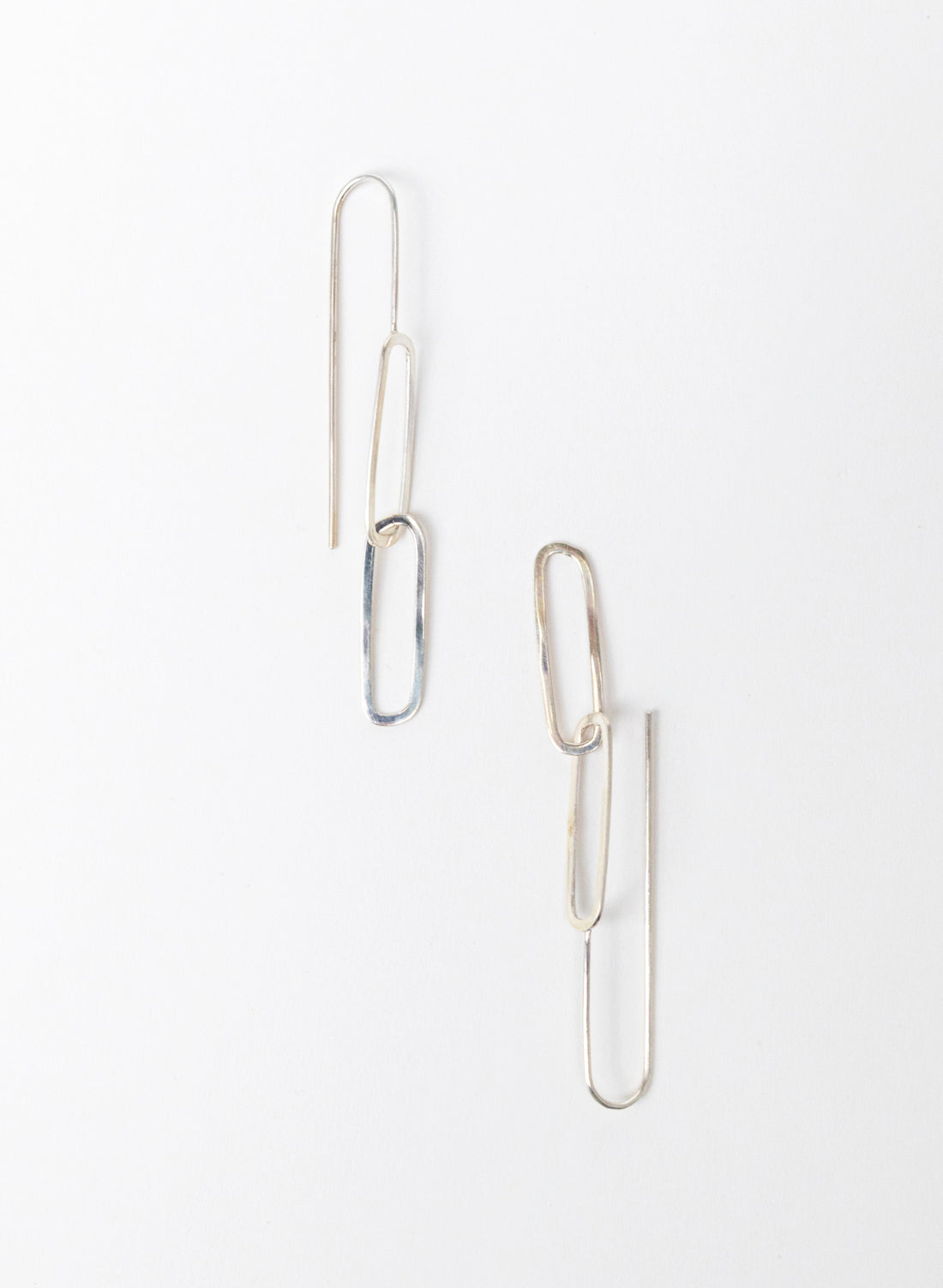 Sharp Oval Link Chain Silver Earrings