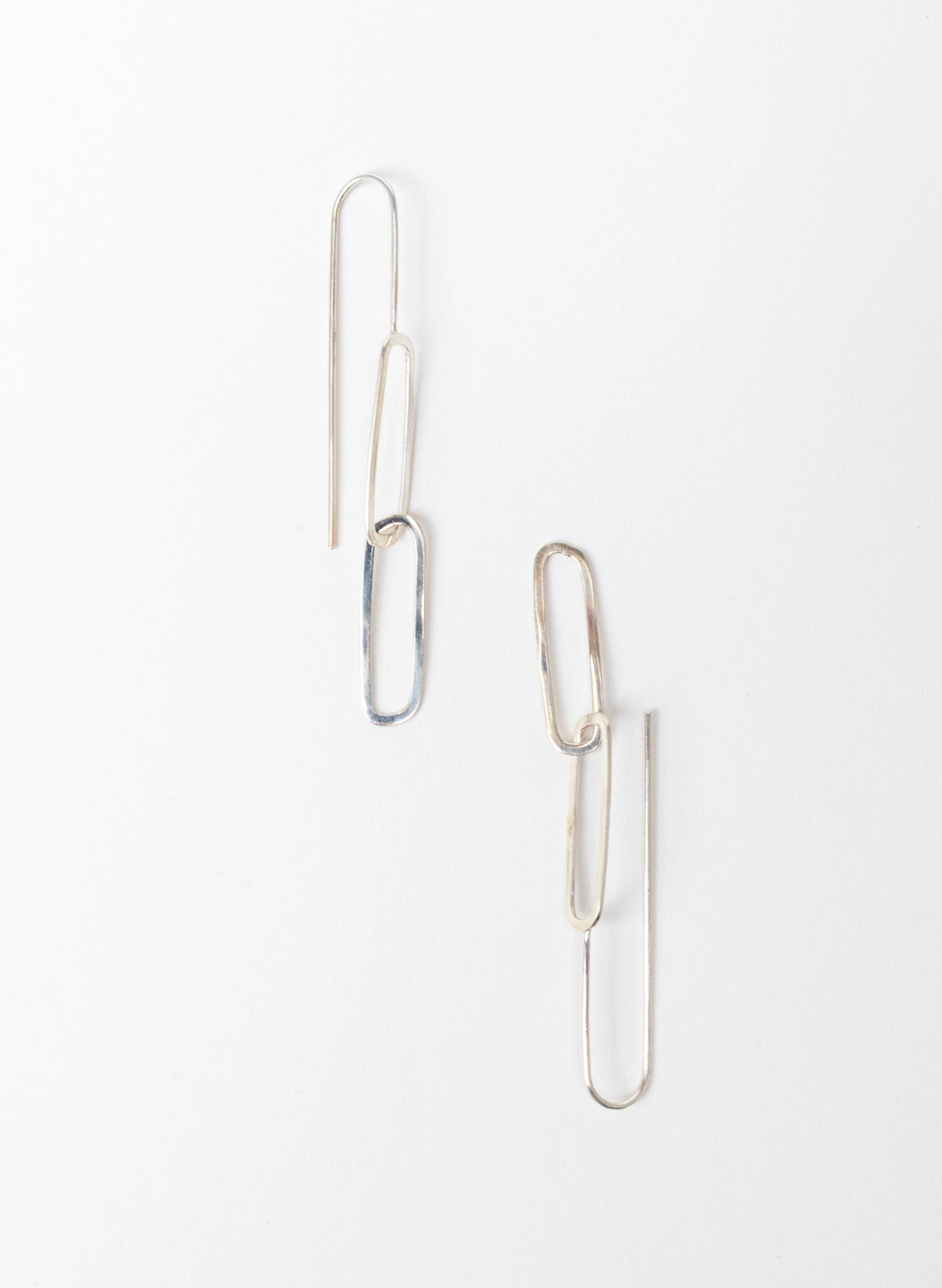 Sharp Oval Link Chain Silver Earrings
