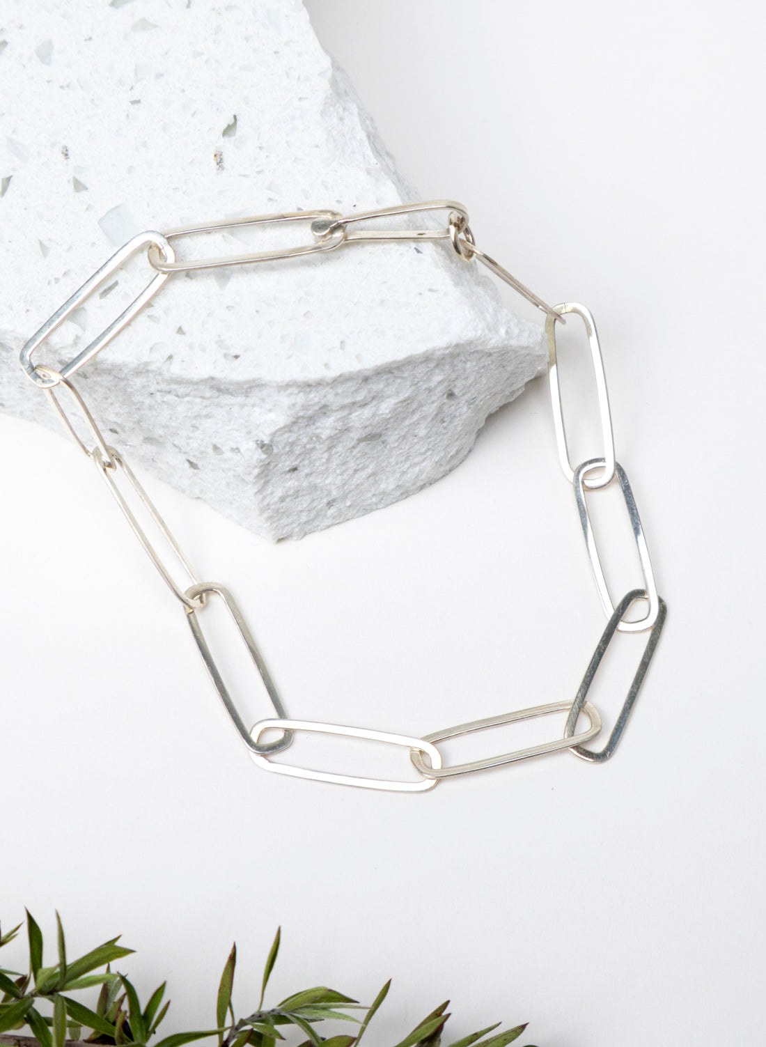 Sharp Oval Link Chain Silver Bracelet