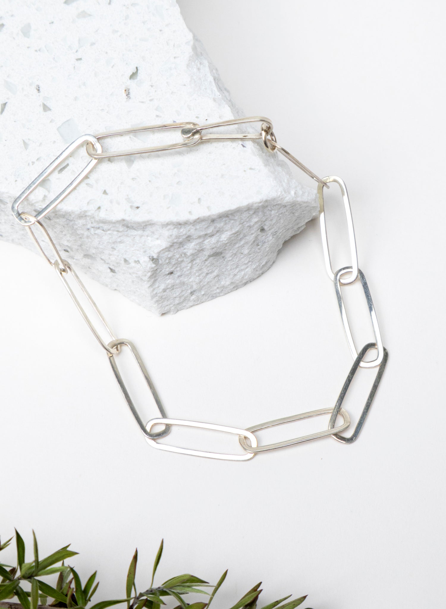 Sharp Oval Link Chain Silver Bracelet