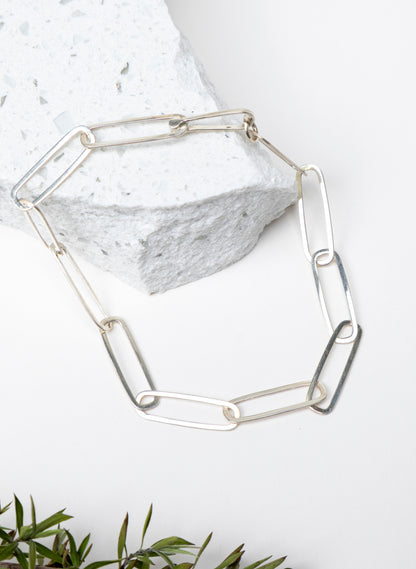 Sharp Oval Link Chain Silver Bracelet