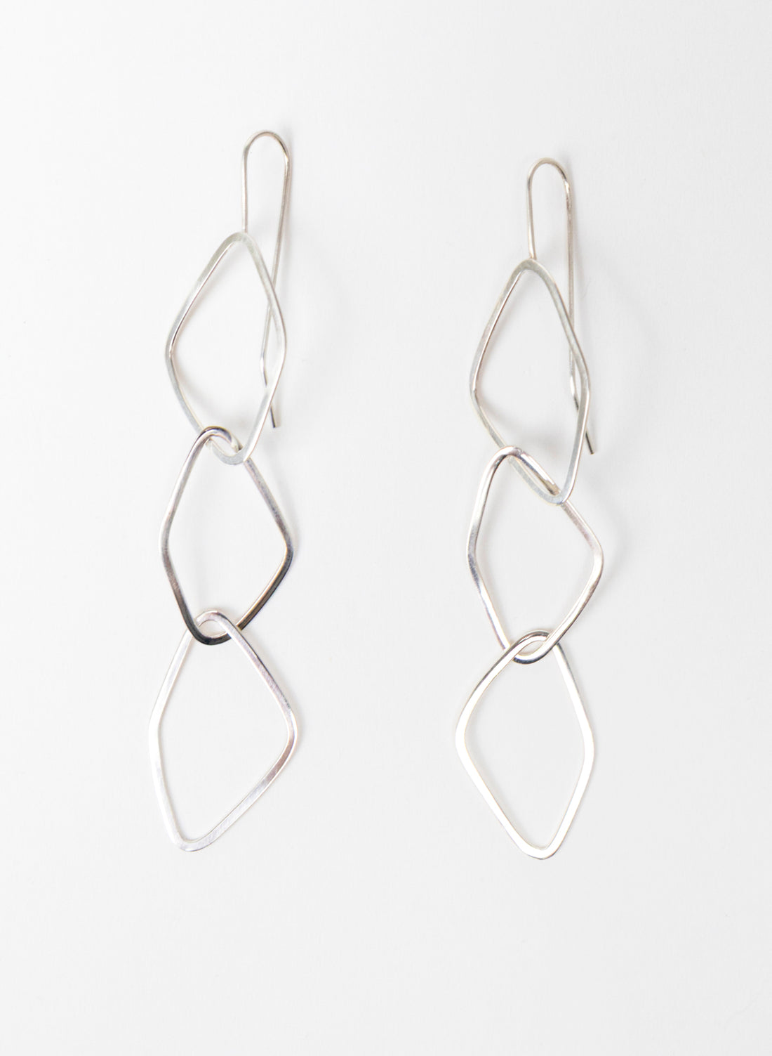 Diamond Odd Shaped Chain Silver Earrings