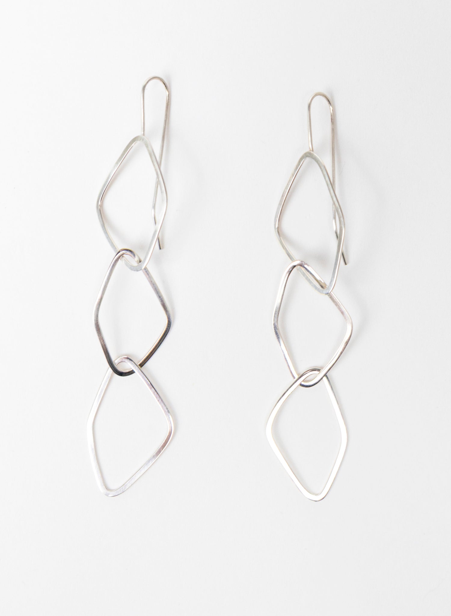 Diamond Odd Shaped Chain Silver Earrings