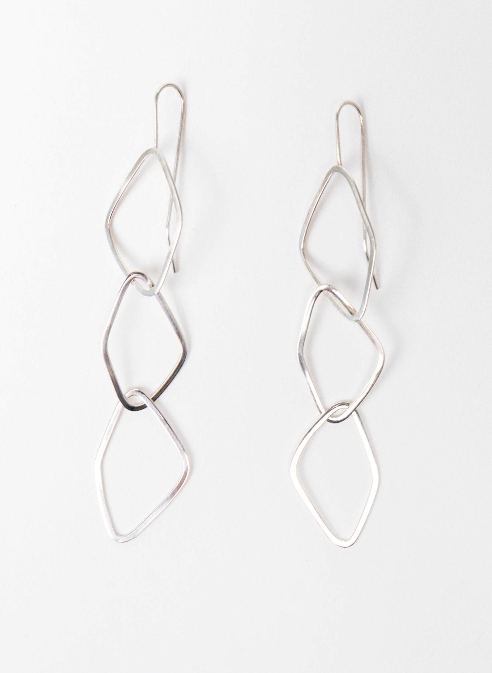 Diamond Odd Shaped Chain Silver Earrings