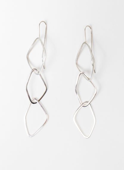 Diamond Odd Shaped Chain Silver Earrings