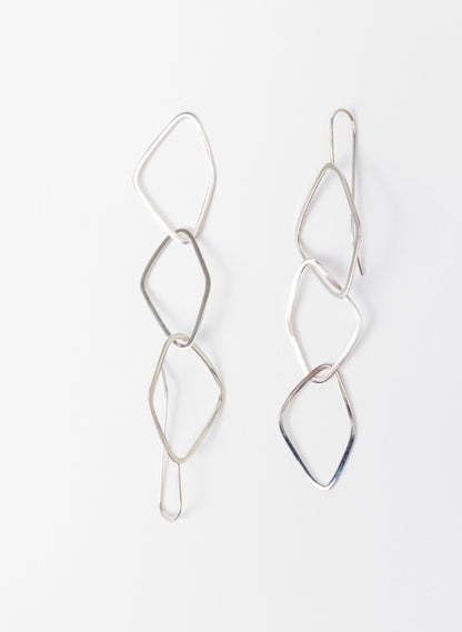 Diamond Odd Shaped Chain Silver Earrings