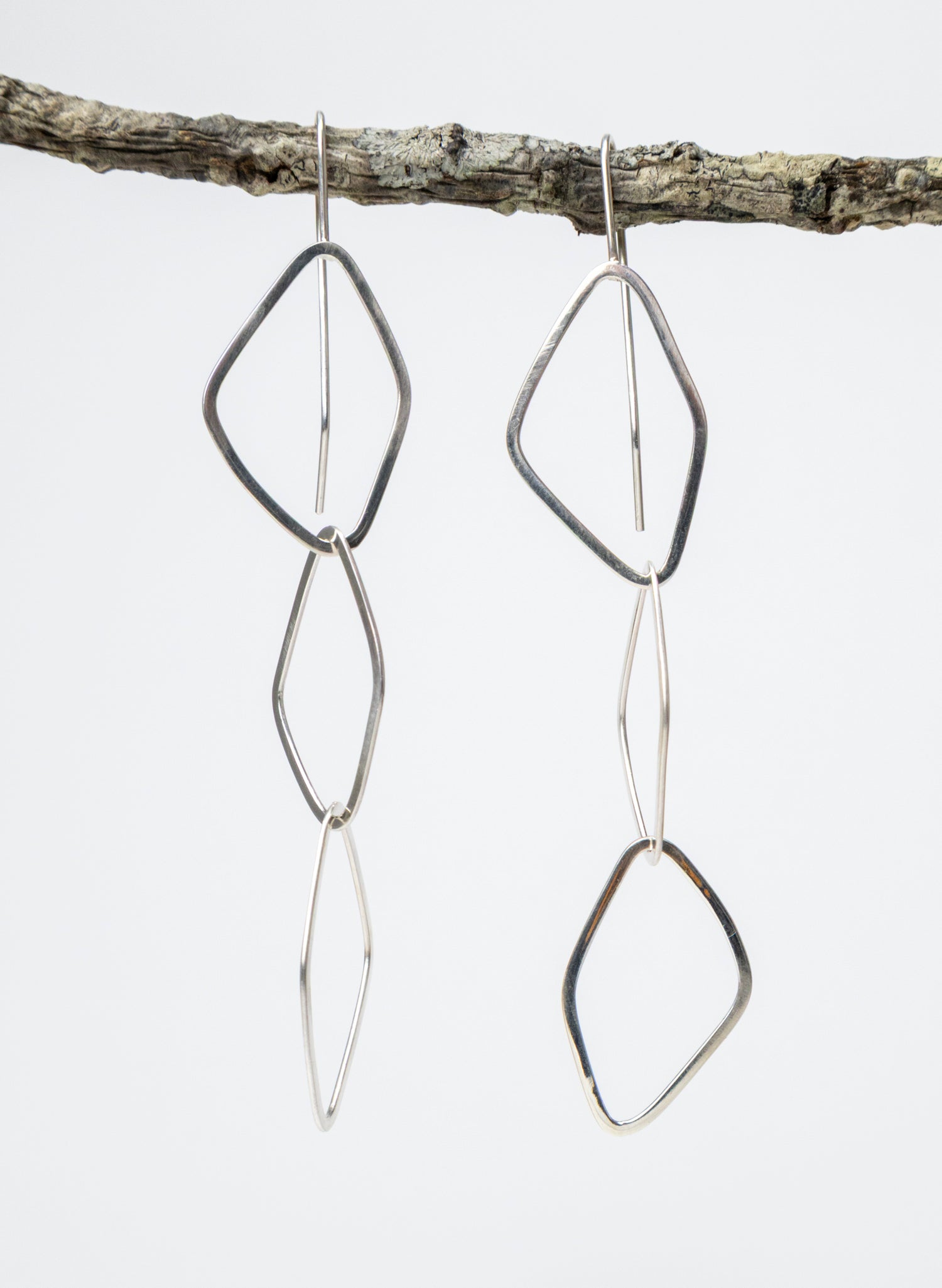 Diamond Odd Shaped Chain Silver Earrings