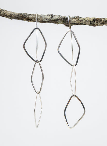 Diamond Odd Shaped Chain Silver Earrings