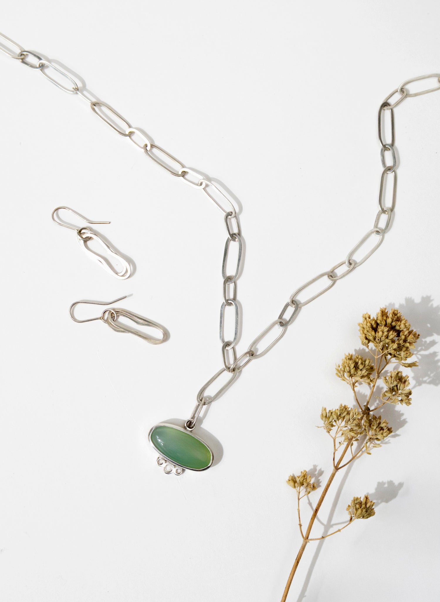 Chain and Chalcedony Necklace