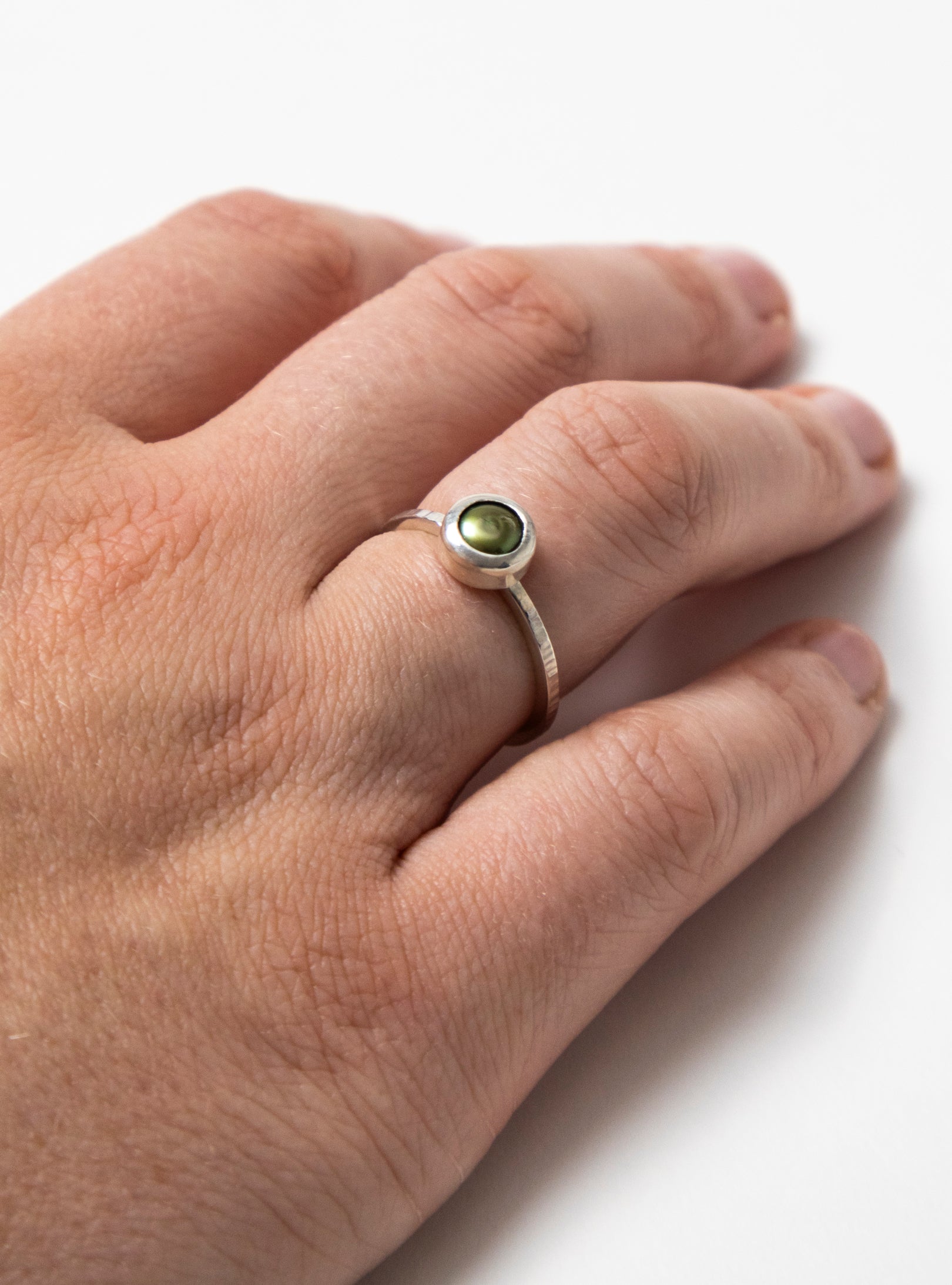 Sterling Silver Green Pearl Ring