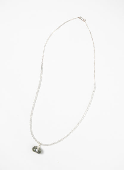 Prehnite Stone Glass Bead Chain Necklace