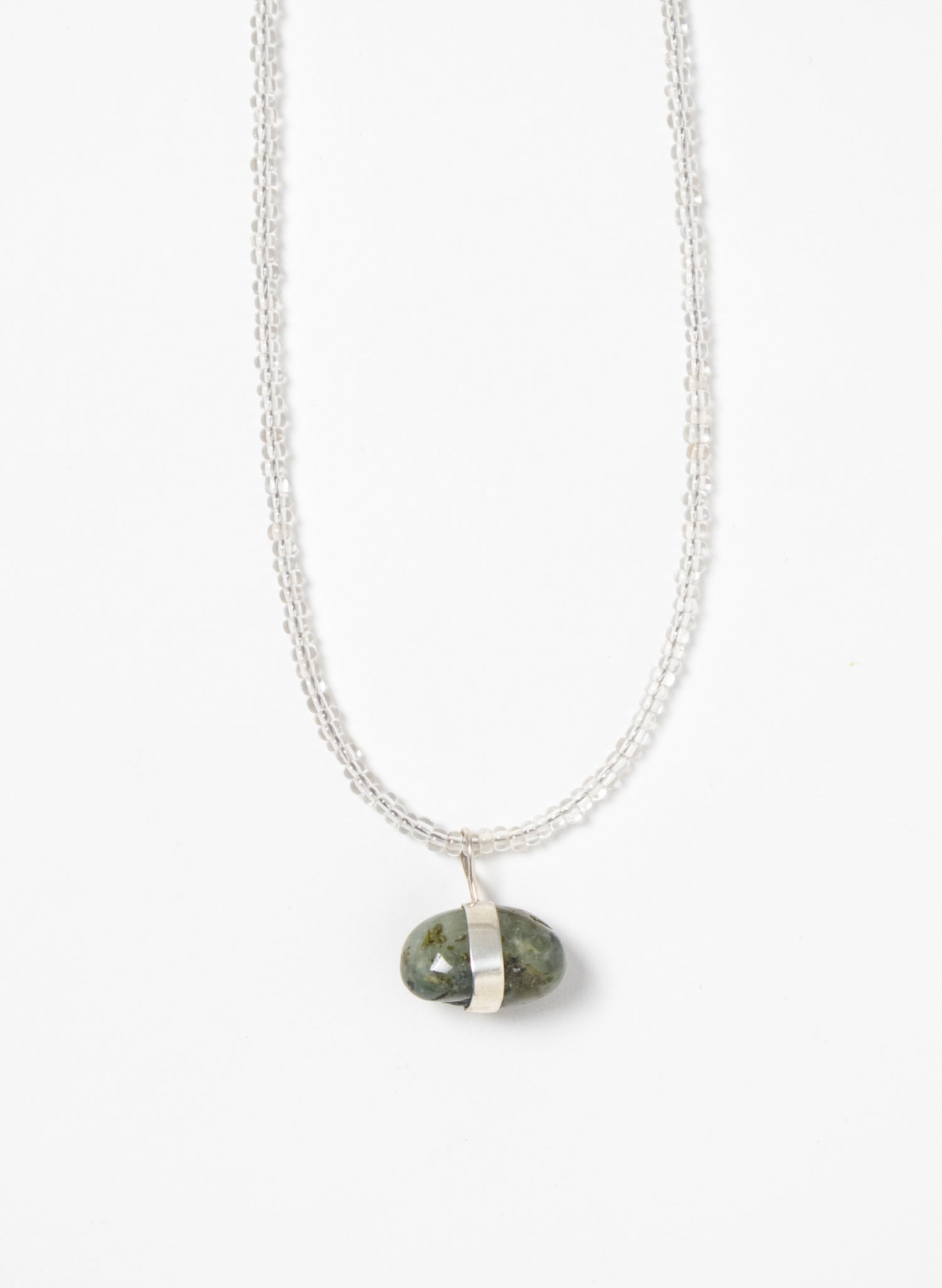 Prehnite Stone Glass Bead Chain Necklace