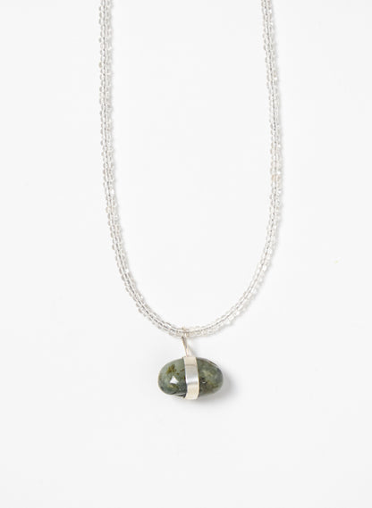 Prehnite Stone Glass Bead Chain Necklace