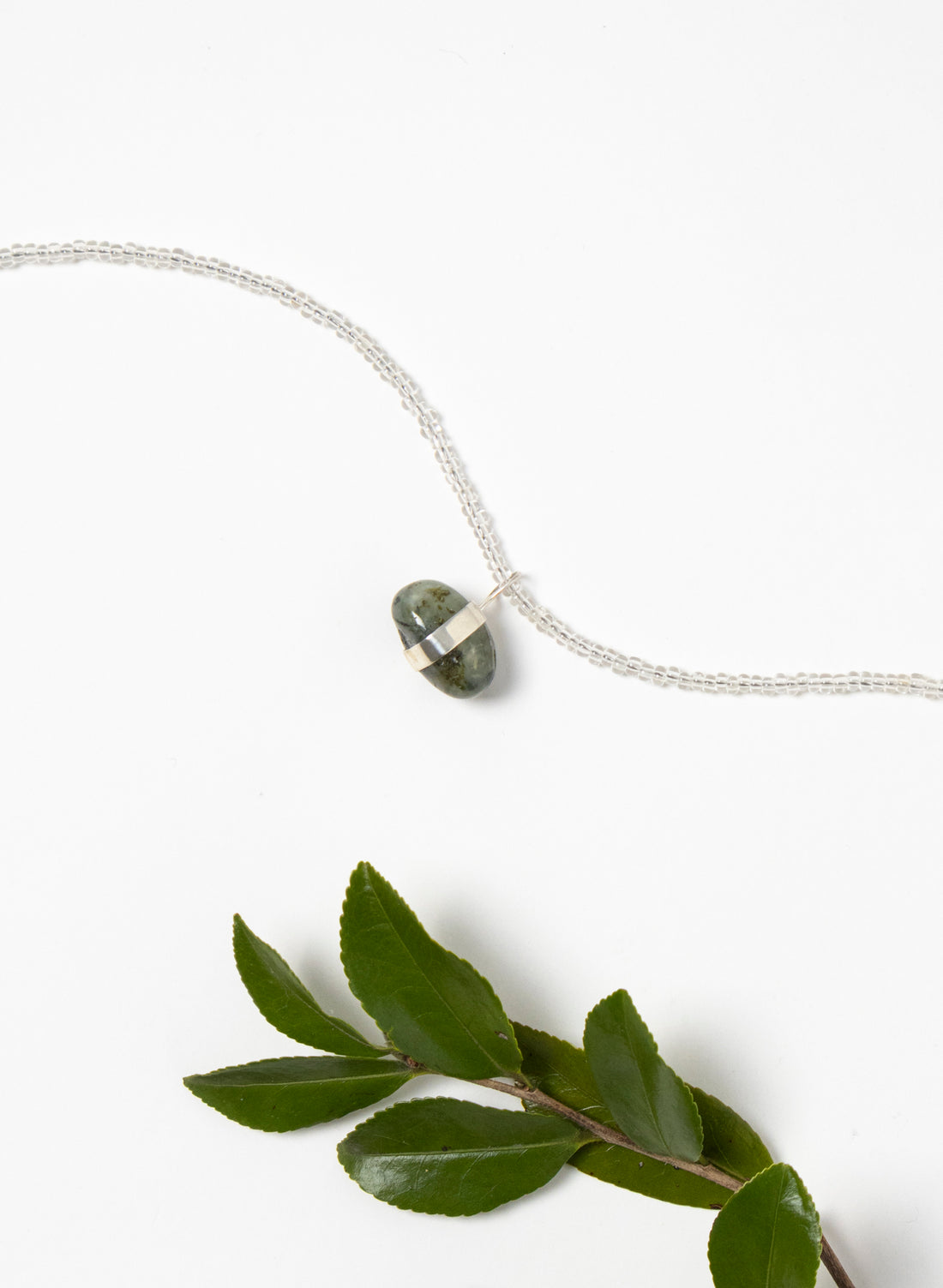 Prehnite Stone Glass Bead Chain Necklace