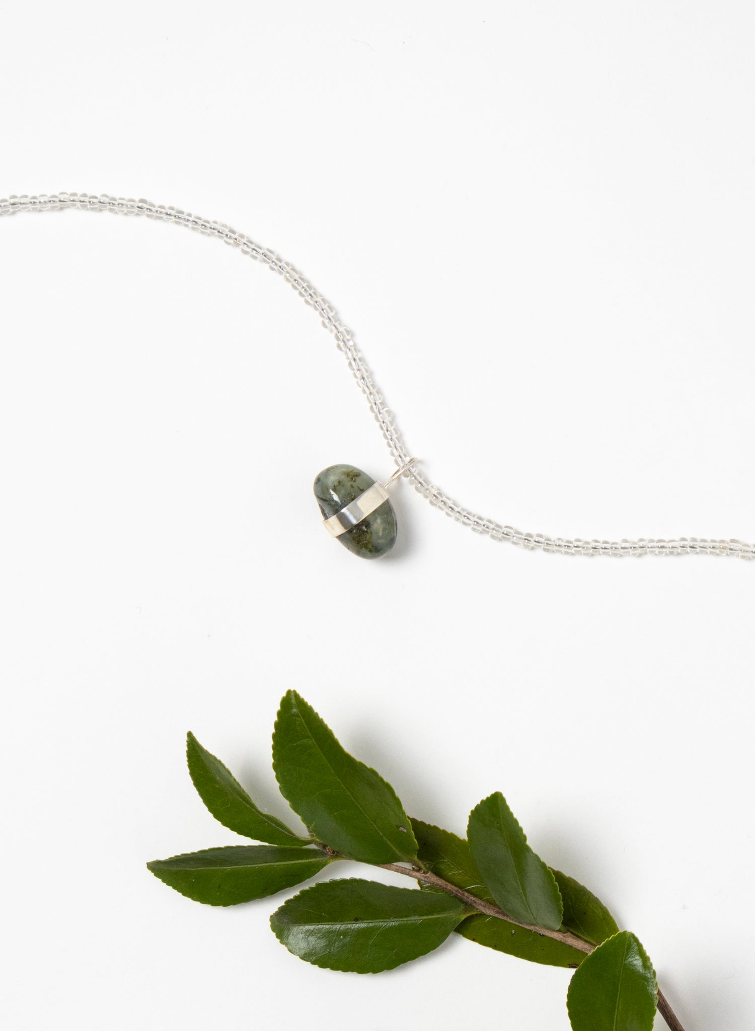 Prehnite Stone Glass Bead Chain Necklace