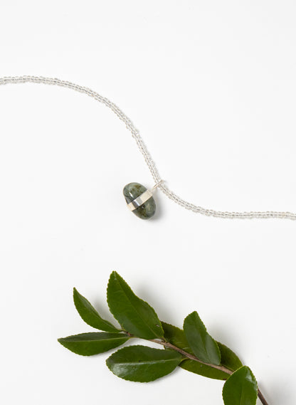 Prehnite Stone Glass Bead Chain Necklace