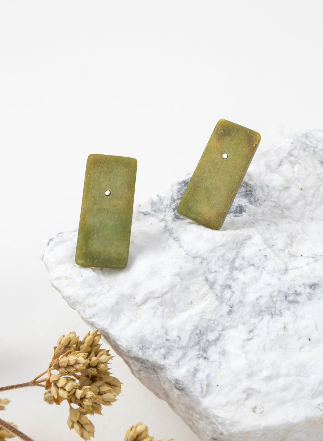Rectangle Dot Greenstone Studs