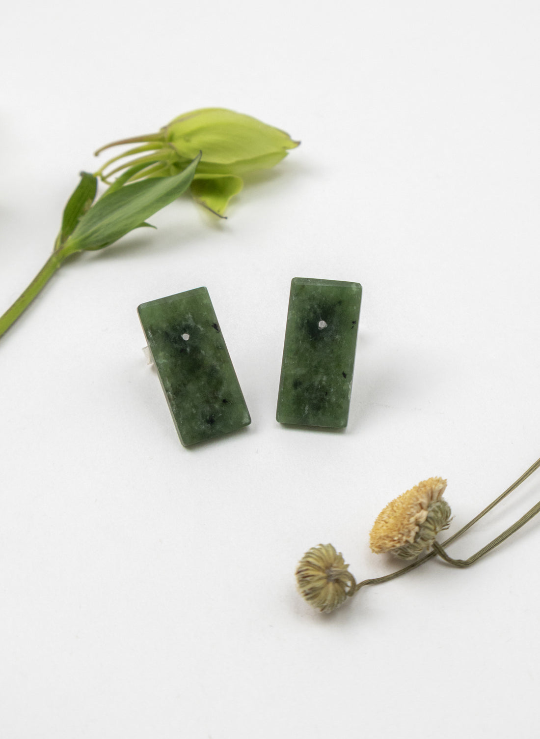 Rectangle Dot Greenstone Studs