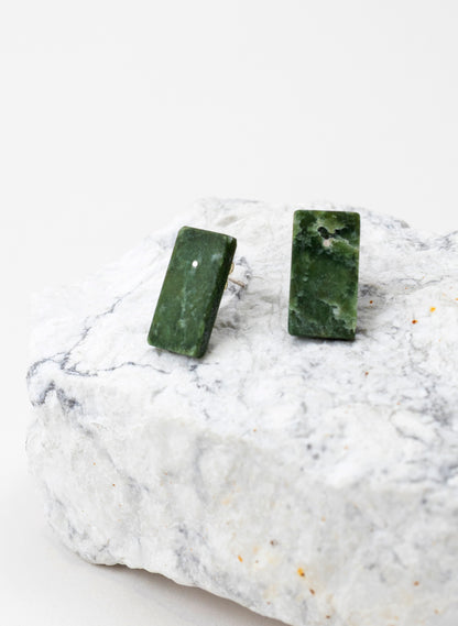 Rectangle Shaped Pounamu Stud Earrings