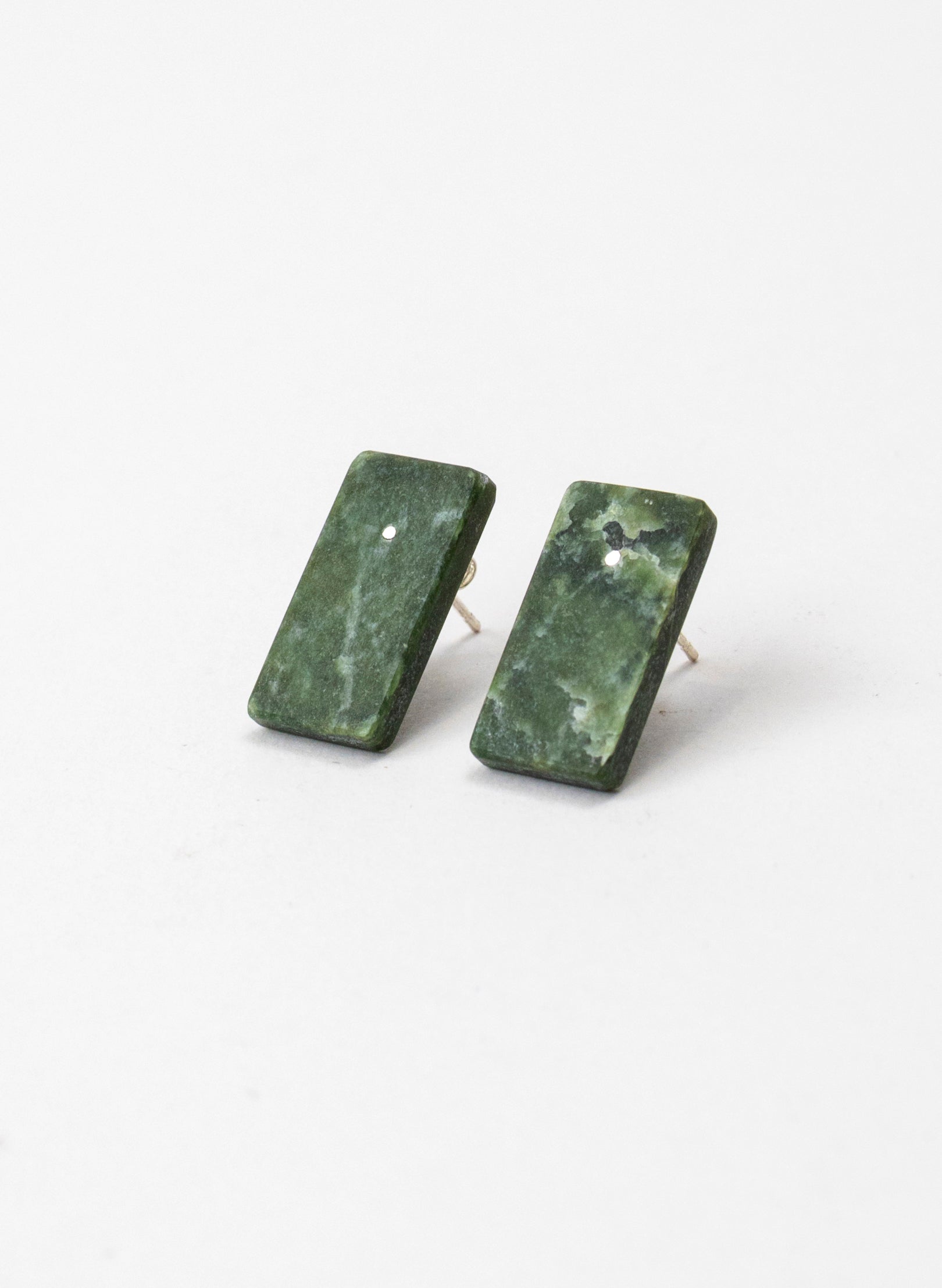 Rectangle Shaped Pounamu Stud Earrings