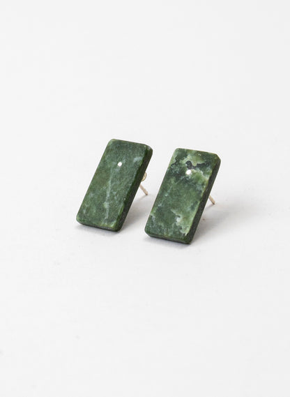 Rectangle Shaped Pounamu Stud Earrings