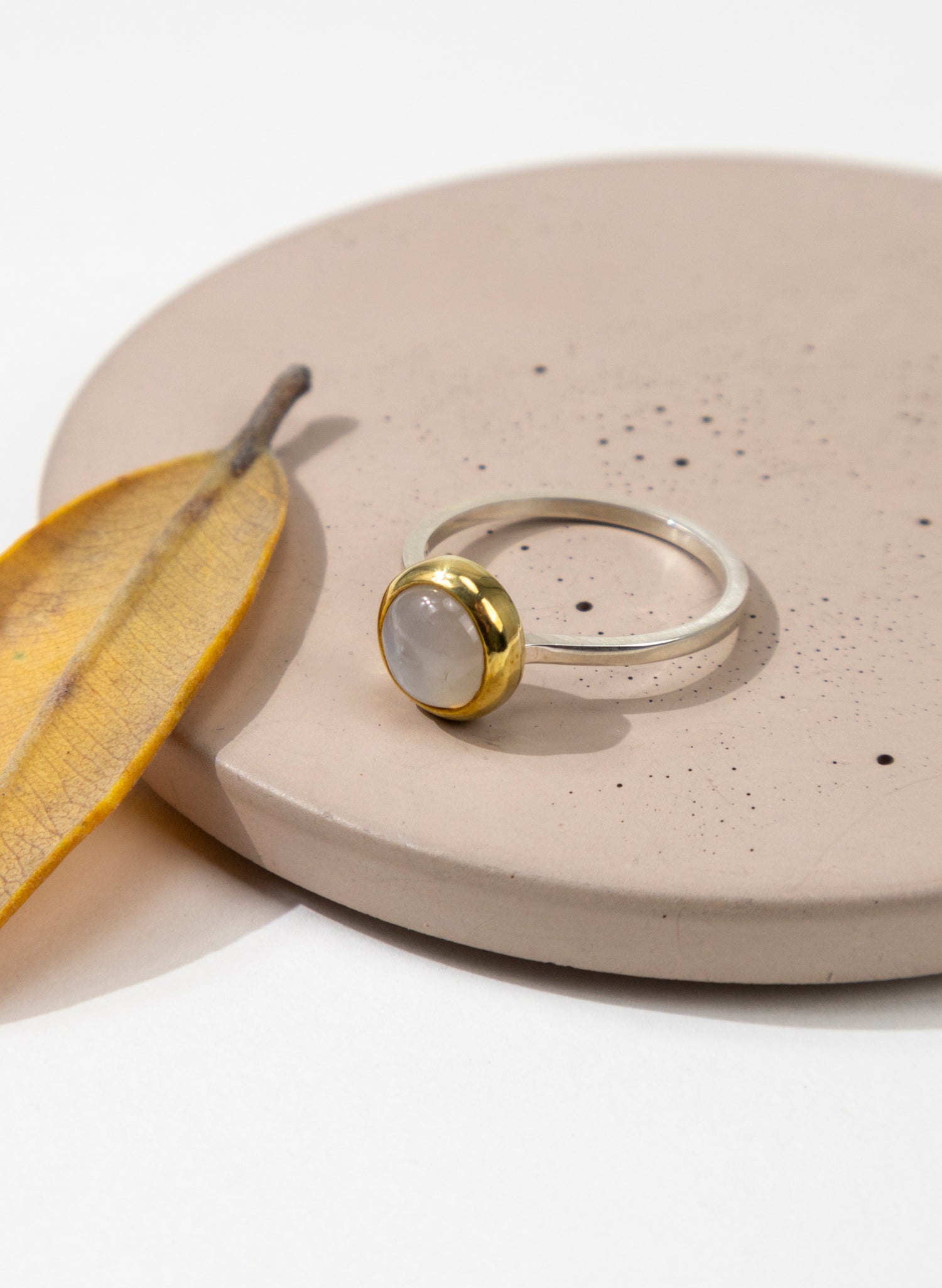 White Moonstone Brass Ring