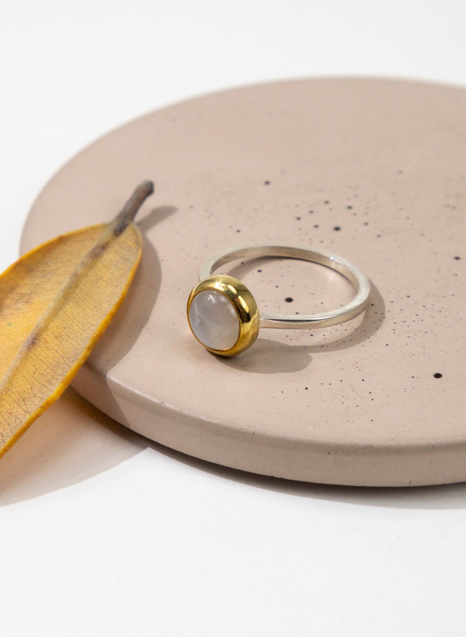 White Moonstone Brass Ring