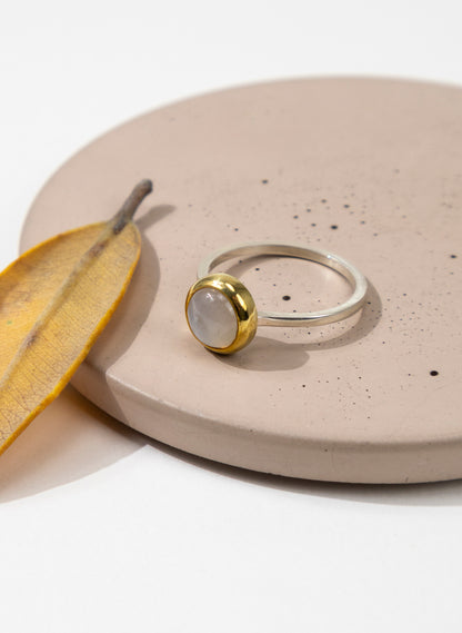 White Moonstone Brass Ring