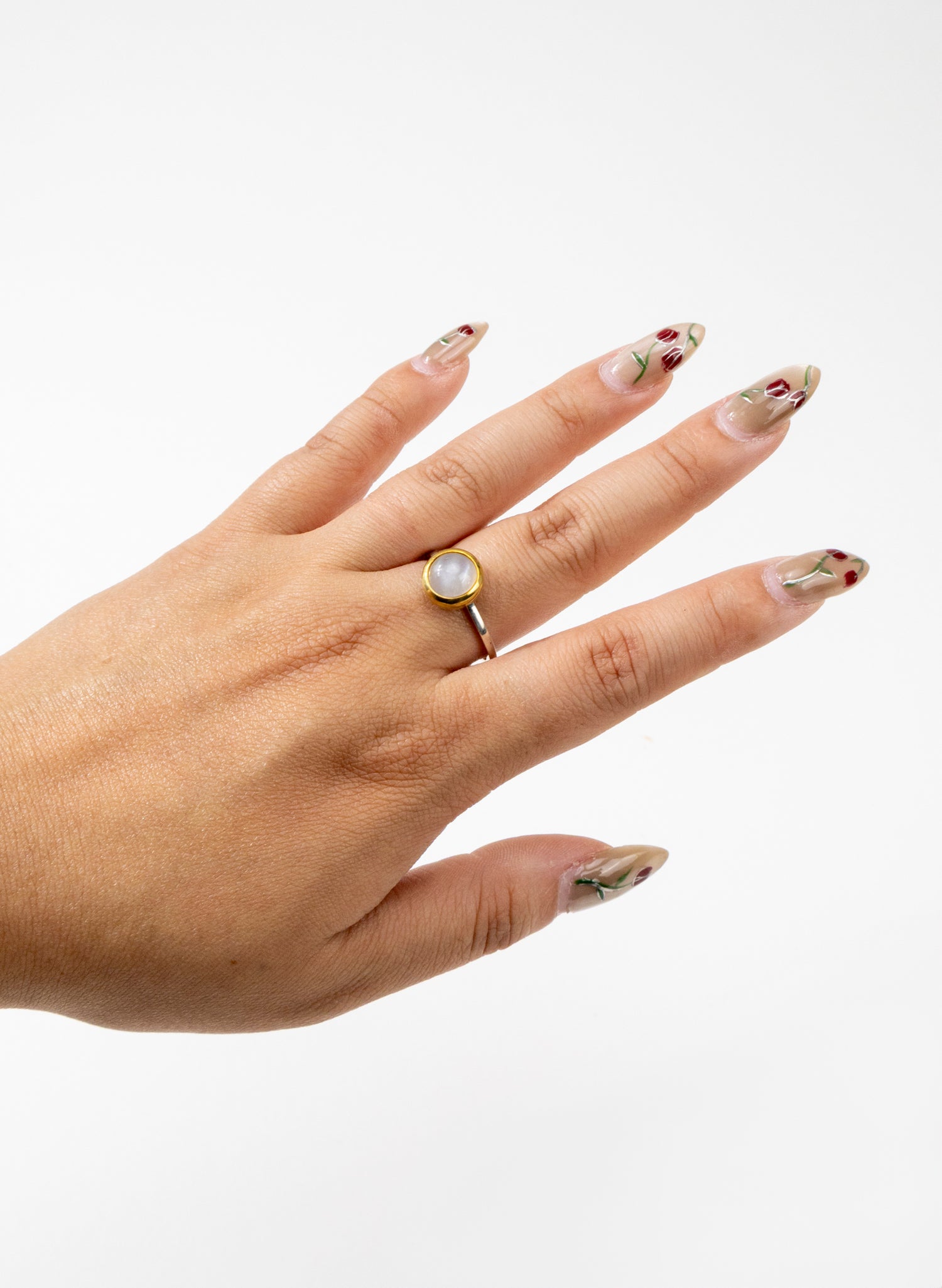 White Moonstone Brass Ring
