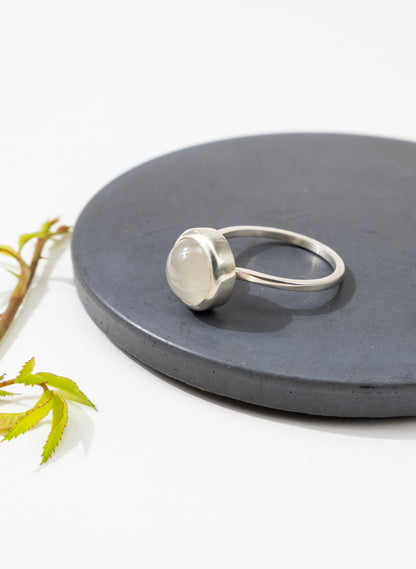 White Low Moonstone Ring