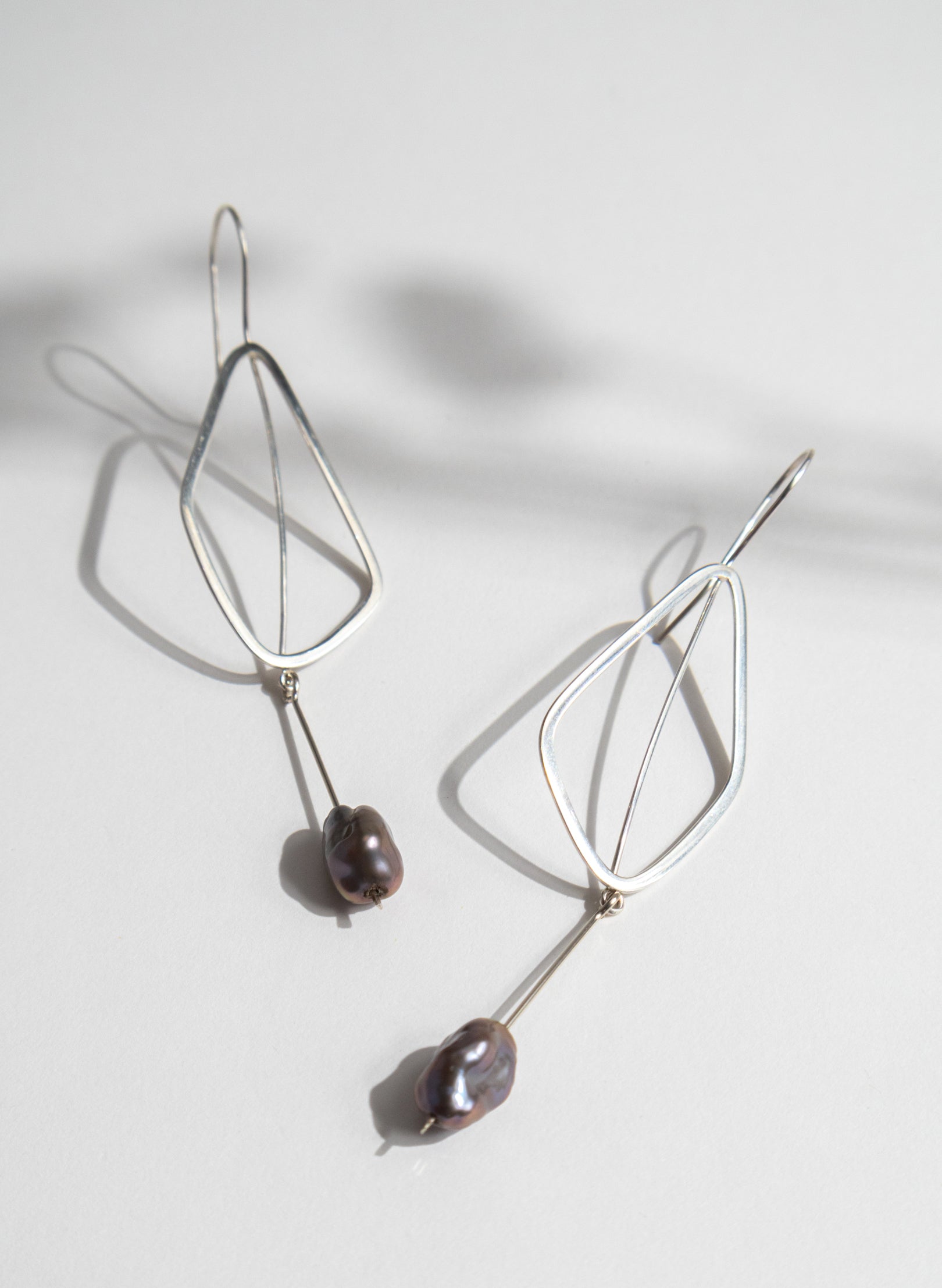 Delicate Leaf Earring with Grey Pearl