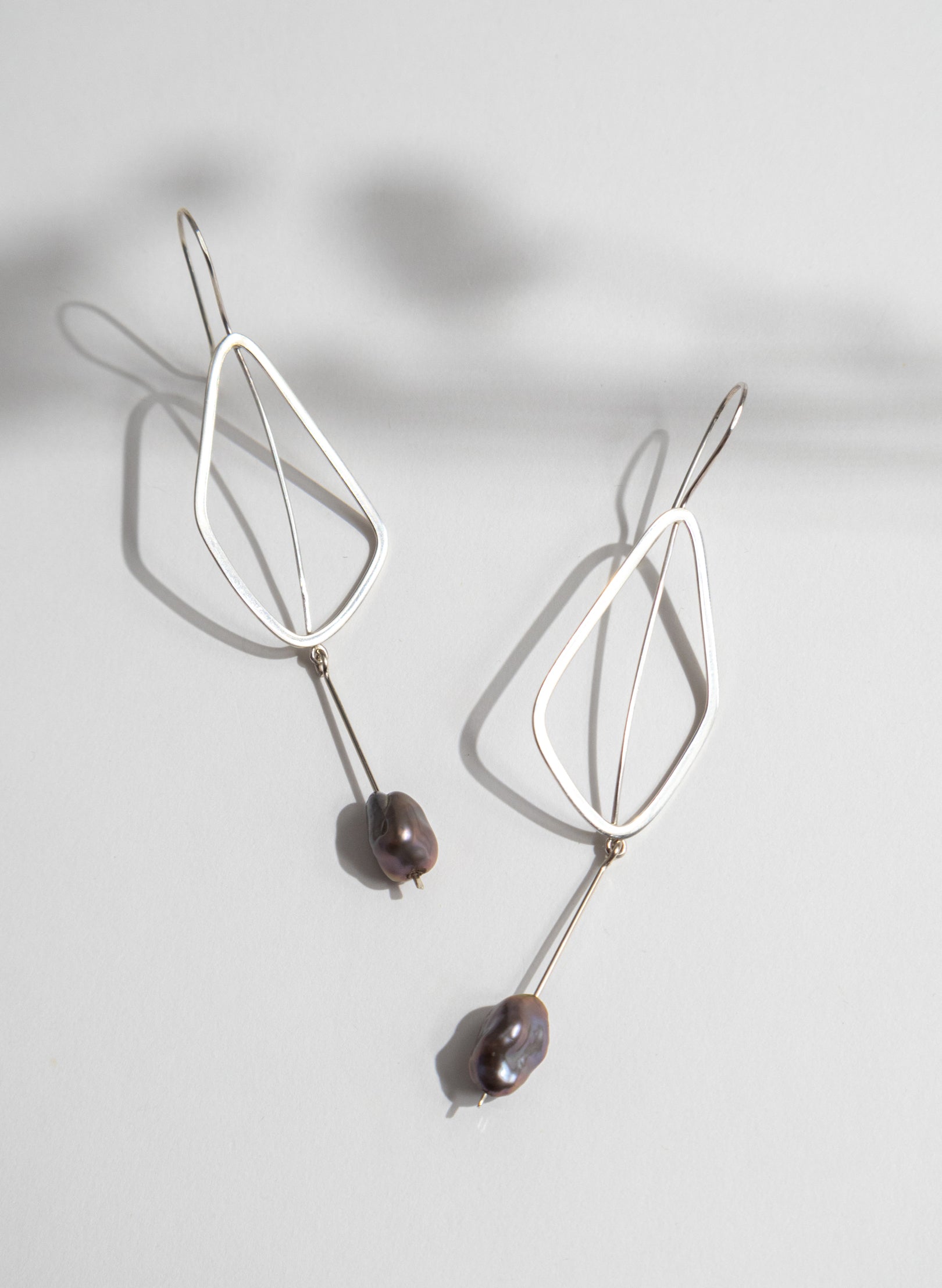 Delicate Leaf Earring with Grey Pearl