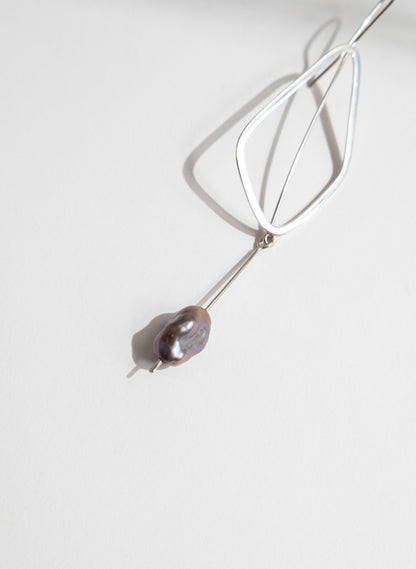 Delicate Leaf Earring with Grey Pearl