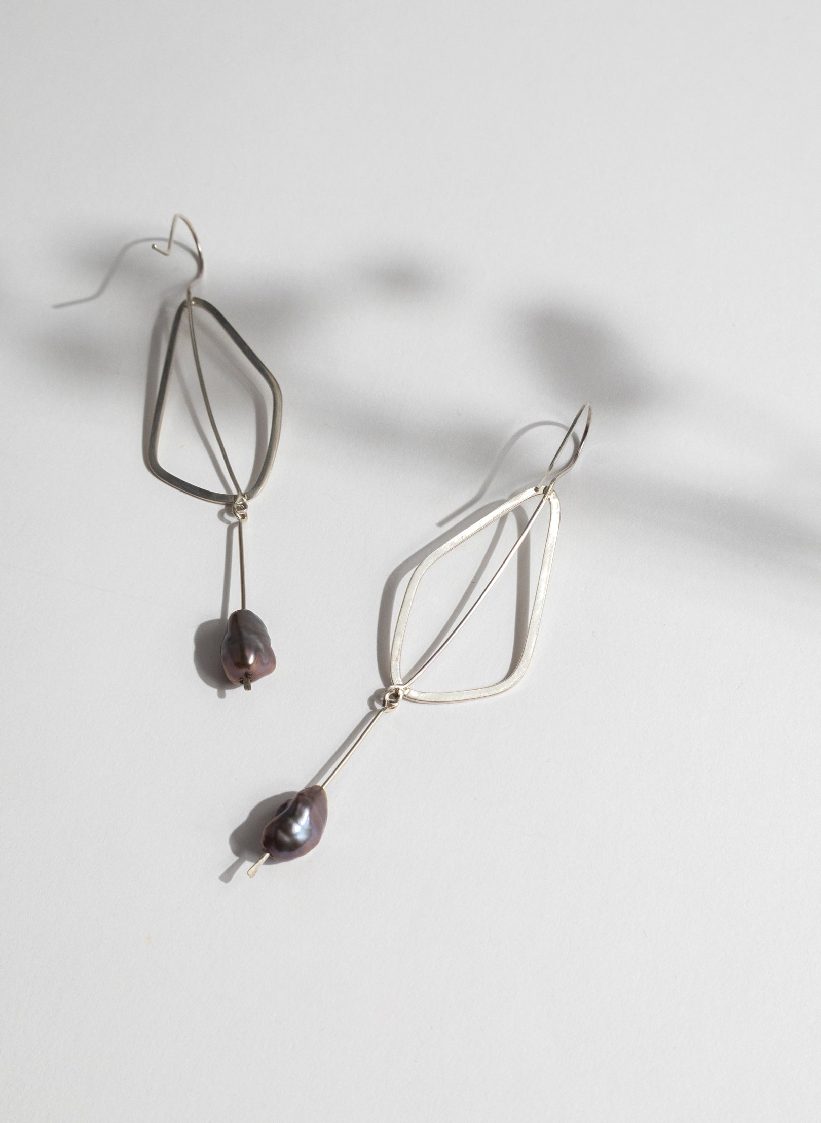 Delicate Leaf Earring with Grey Pearl