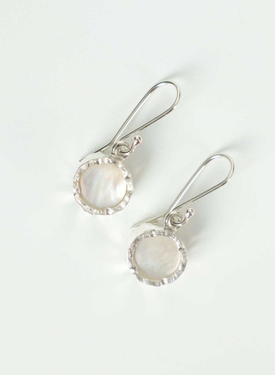 Round Mother of Pearl Earrings - Sterling Silver