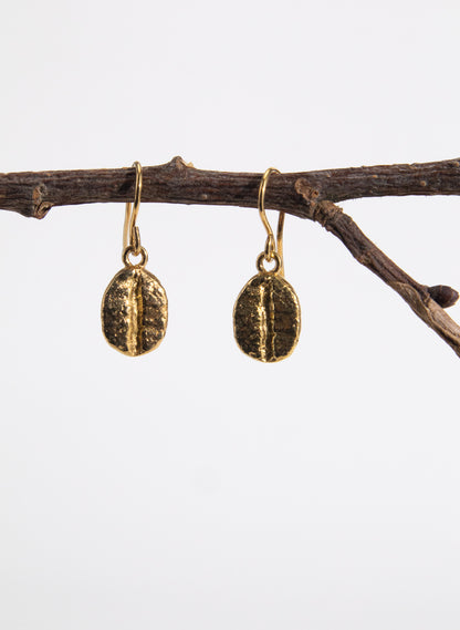 Coffee Bean Drop Earrings - Gold