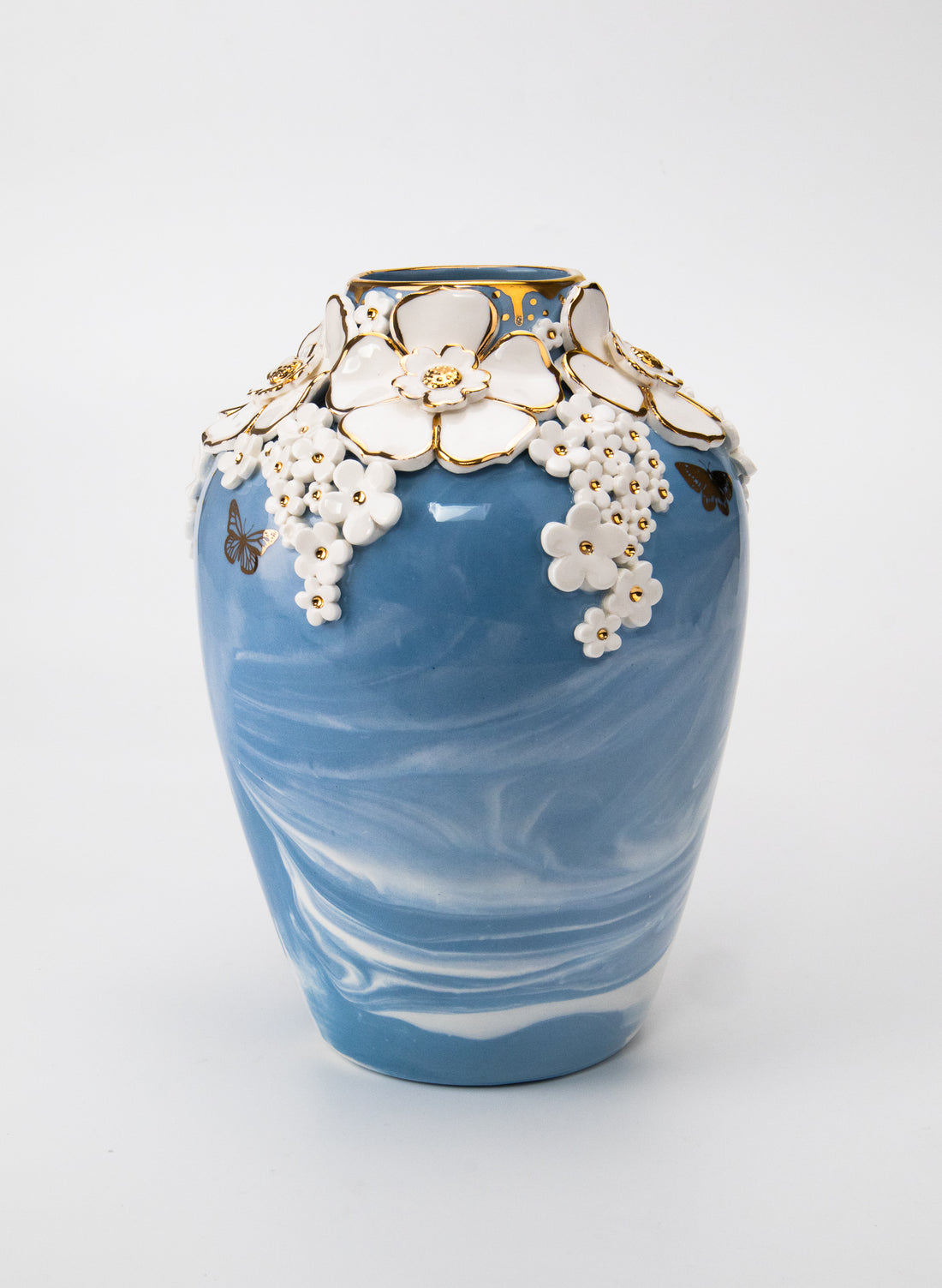White and Blue Marbled XL Ginger Jar