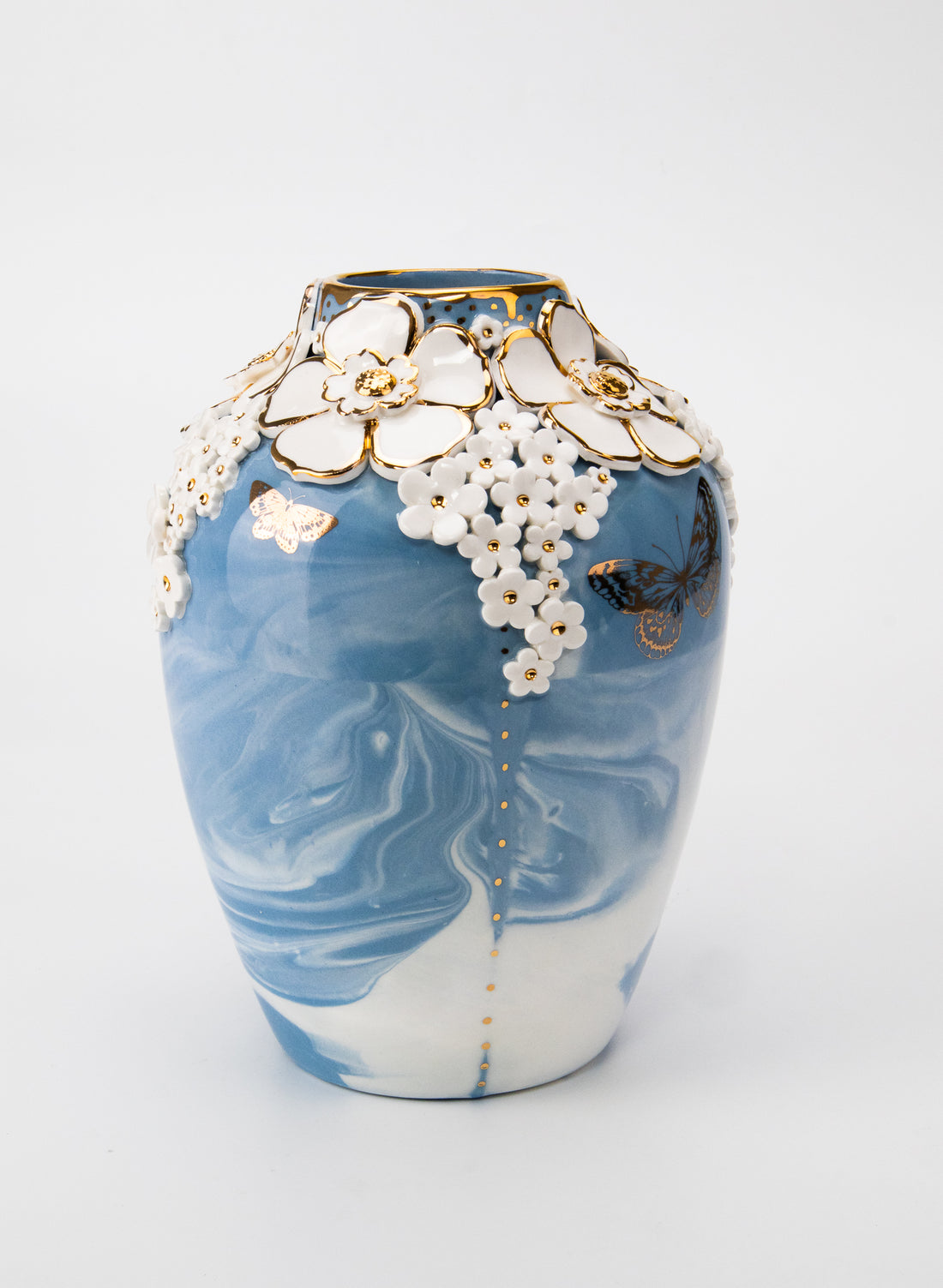 White and Blue Marbled XL Ginger Jar