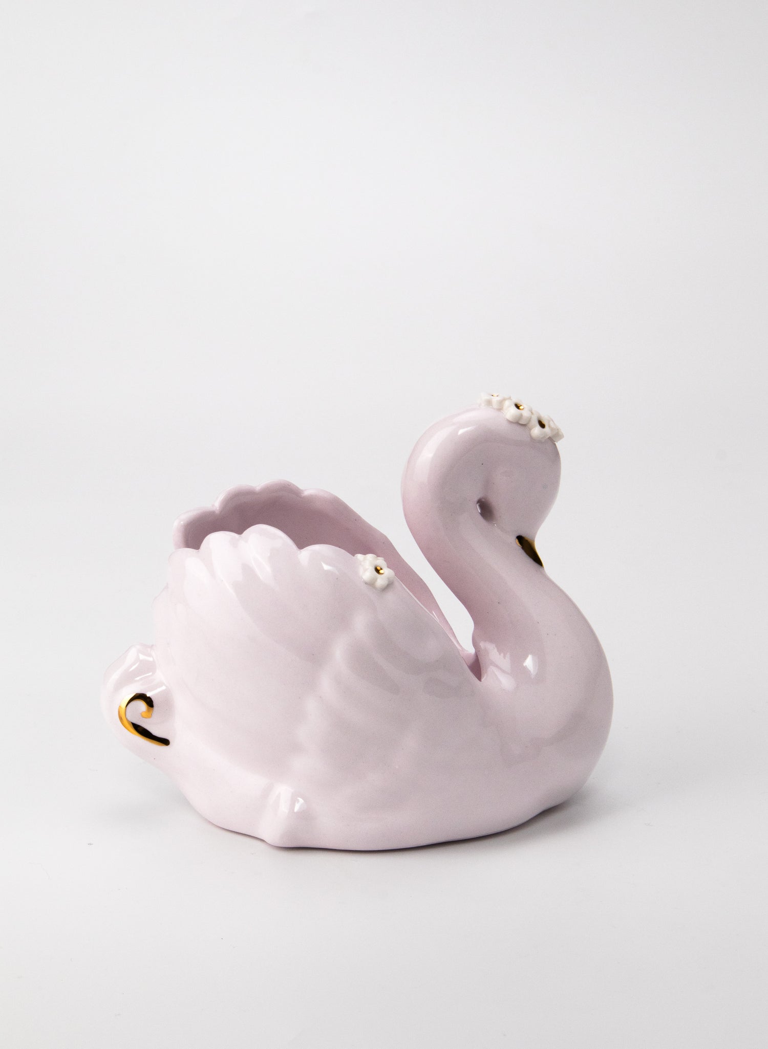 Medium Pastel Pink Swan with Gold and White Flowers