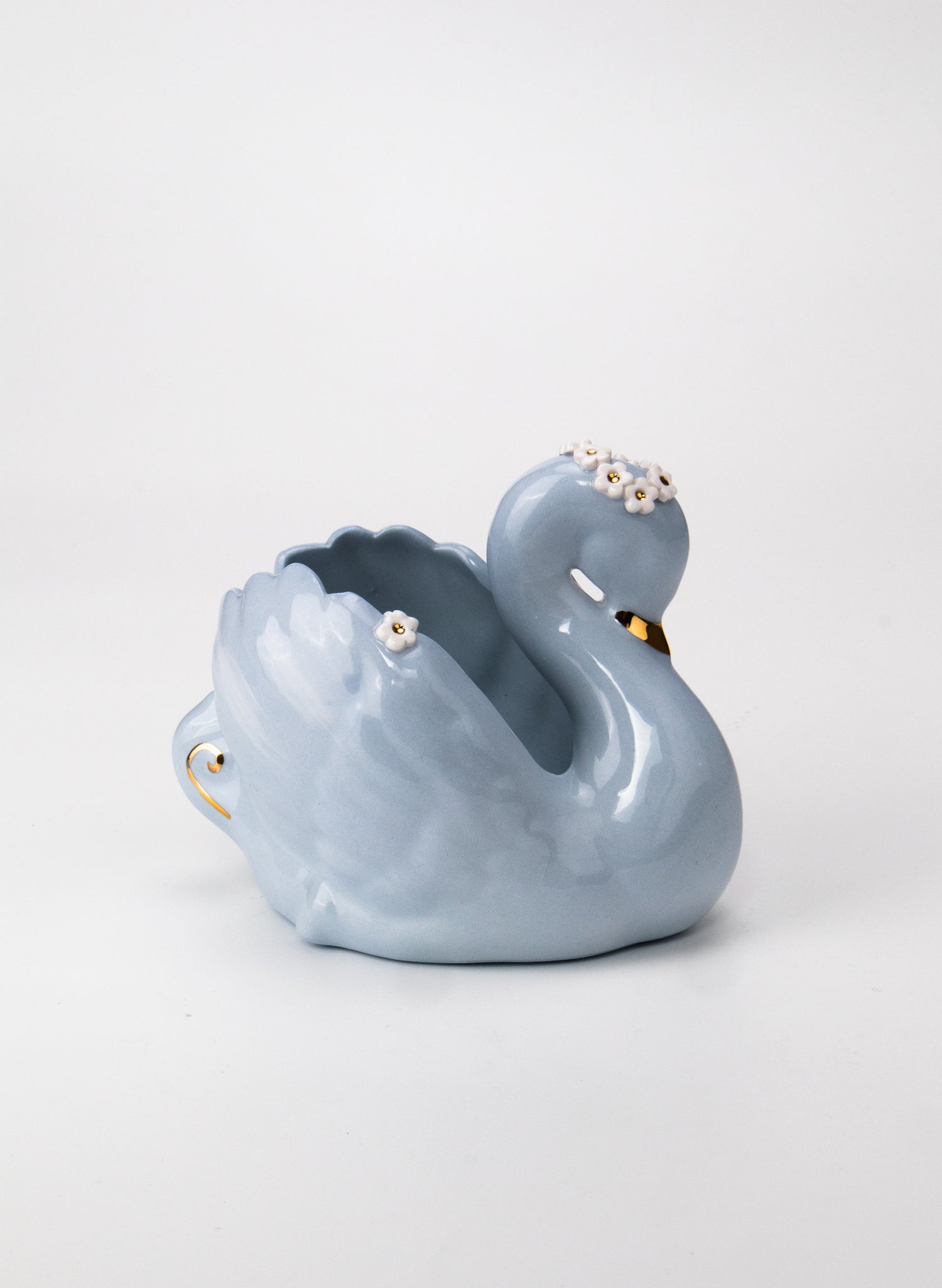 Light Blue Swan with Gold and White Flowers