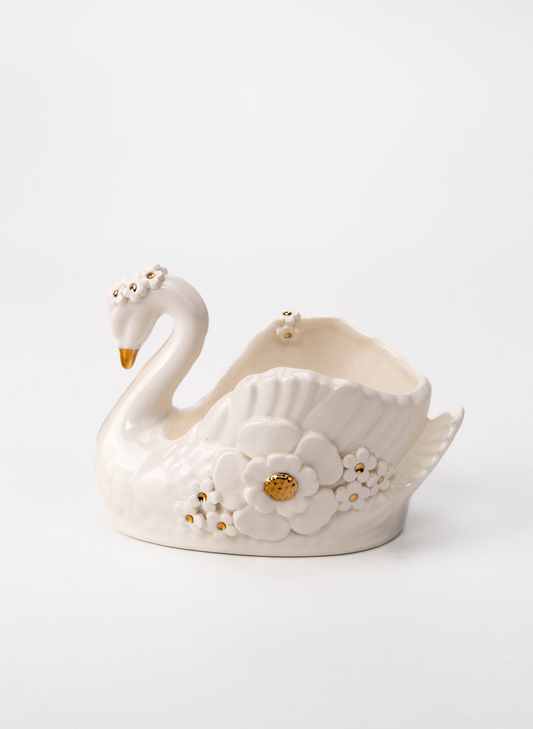 Small White Swan with Gold and White Flowers