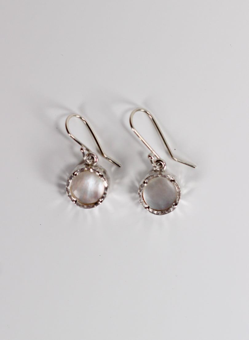 Round Mother of Pearl Earrings - Sterling Silver